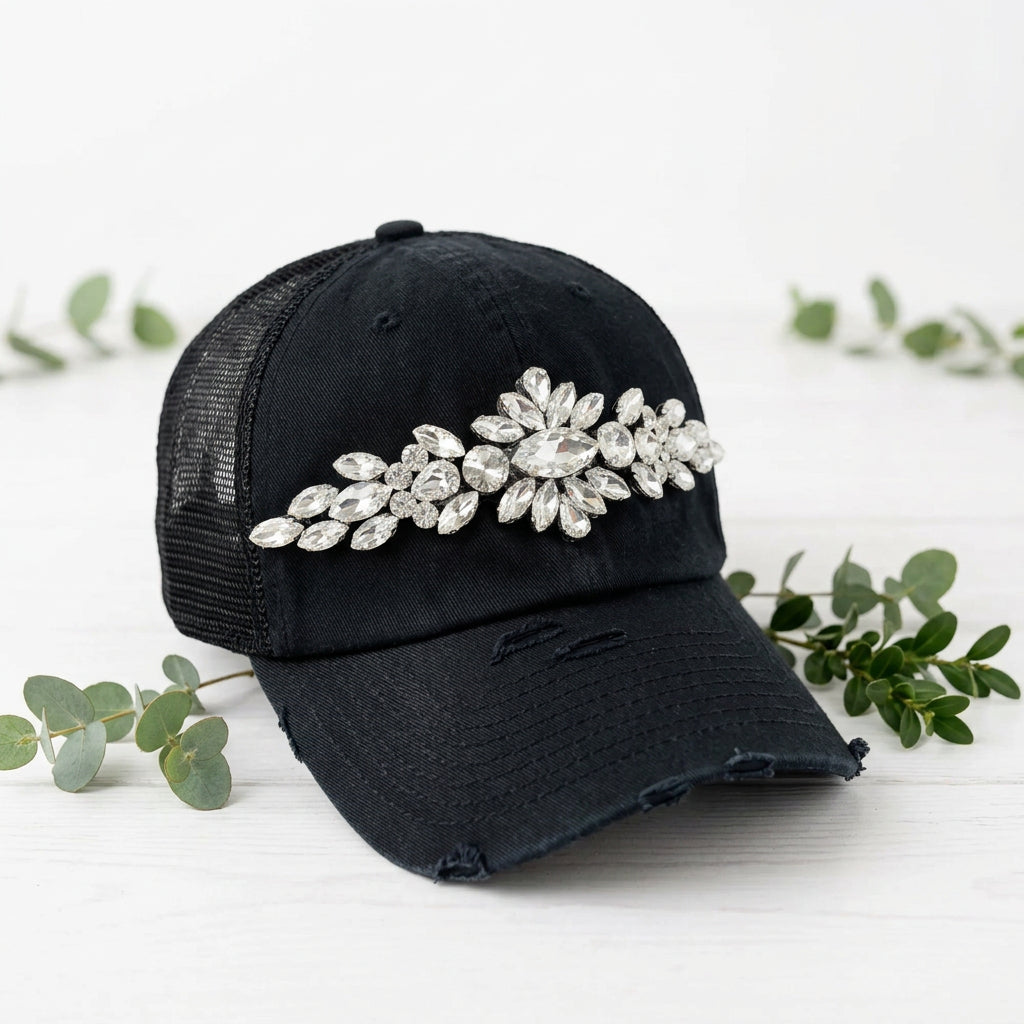 Crown Jewel Black Distressed Cap