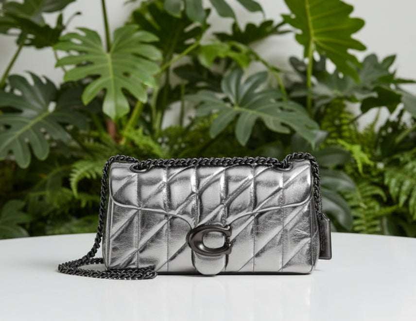 Coach Metallic Quilted Leather Pewter Tabby 26