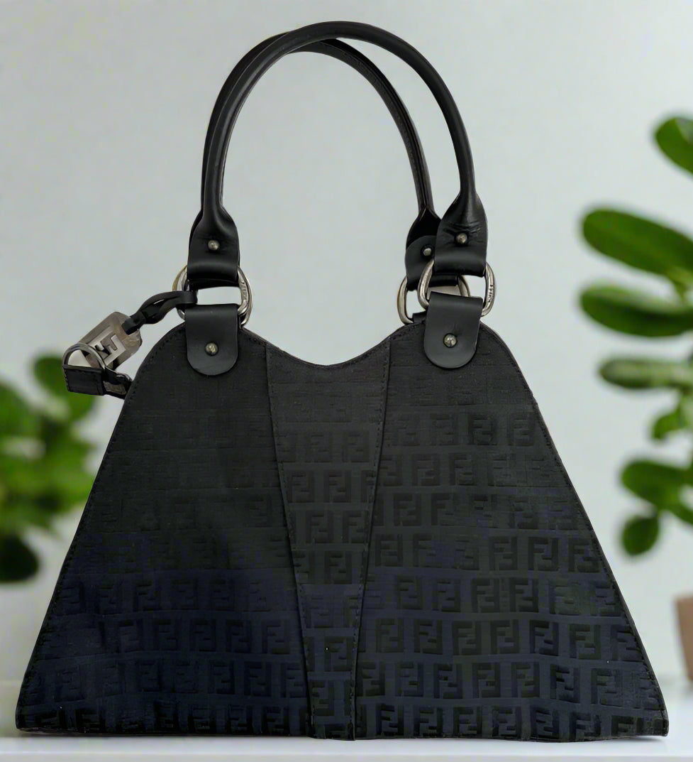 Fendi Black Devil Zucchino Trapeze Bag