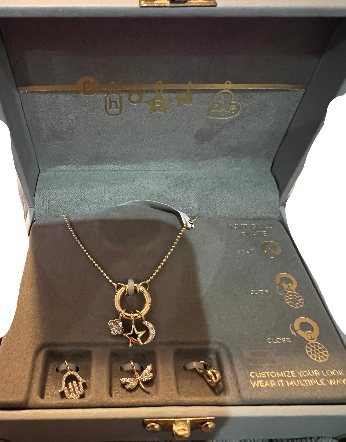 Charm Bar Gold Necklace with Chargeable Charms
