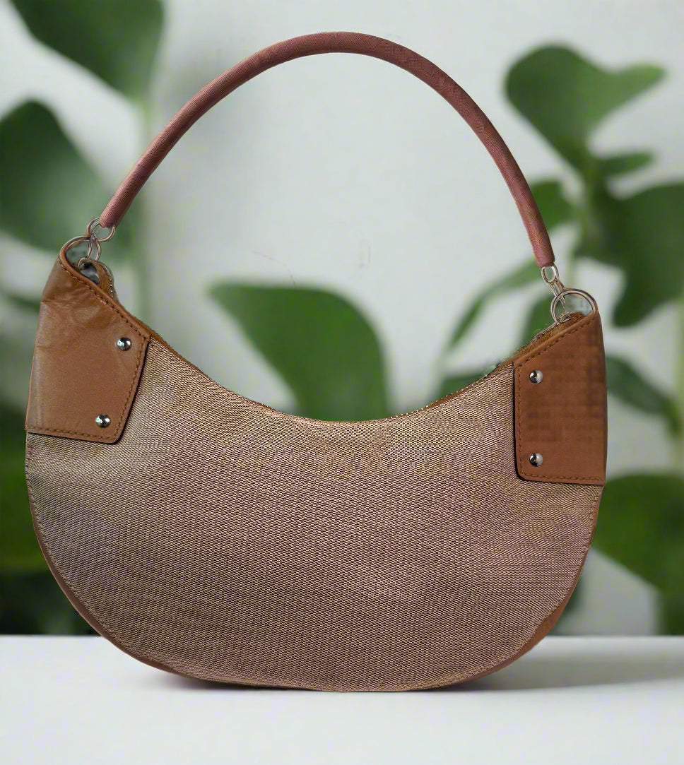 Gucci Leather Trim Canvas Half Moon Bag