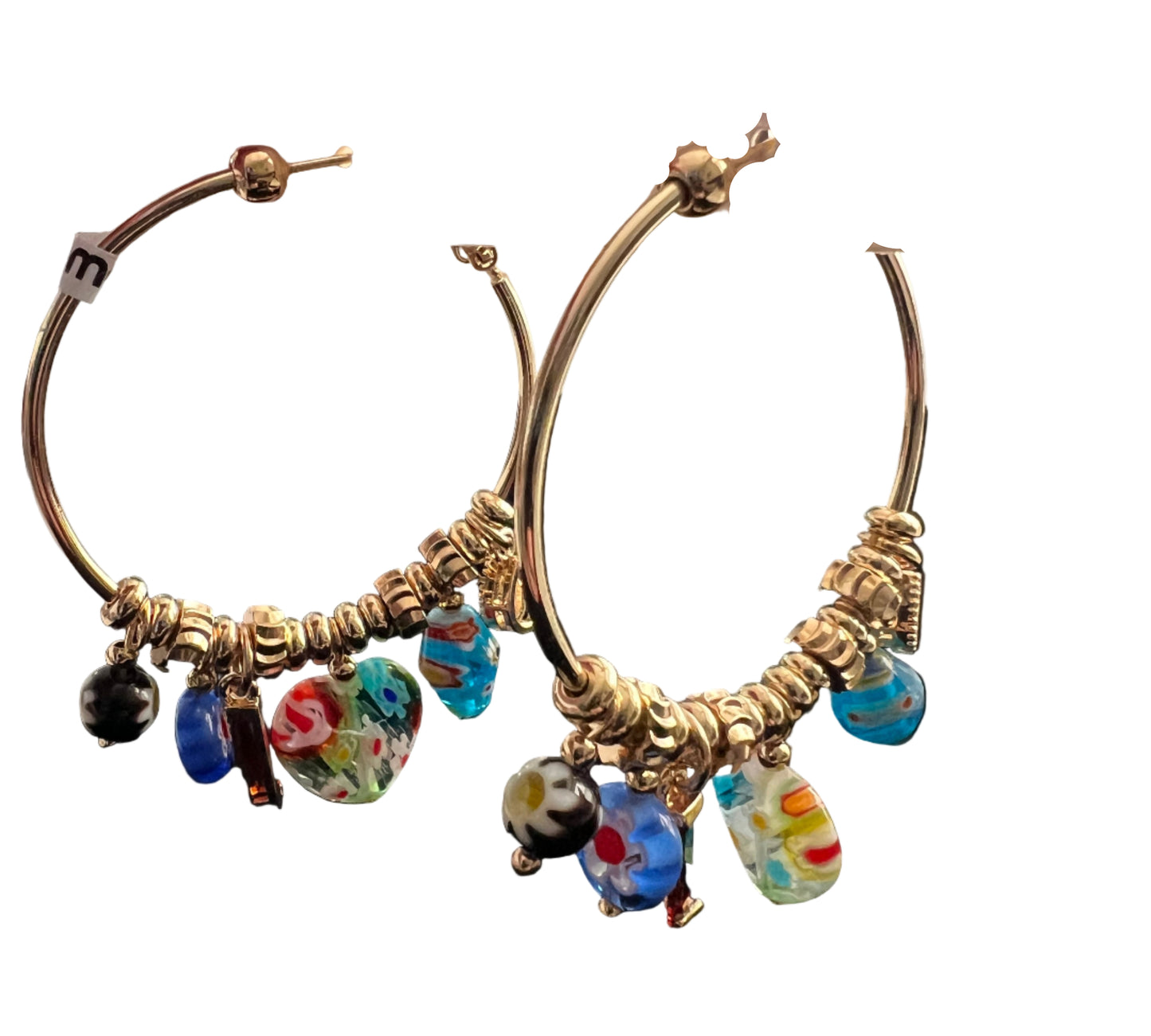 Gold Toned Multicolor Hoop Earrings w/ Charms