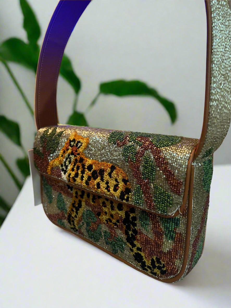 Staud Tommy Beaded Bag with Leopard