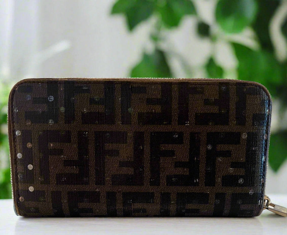 Fendi Coated Canvas Polka Dot Zip Around Wallet