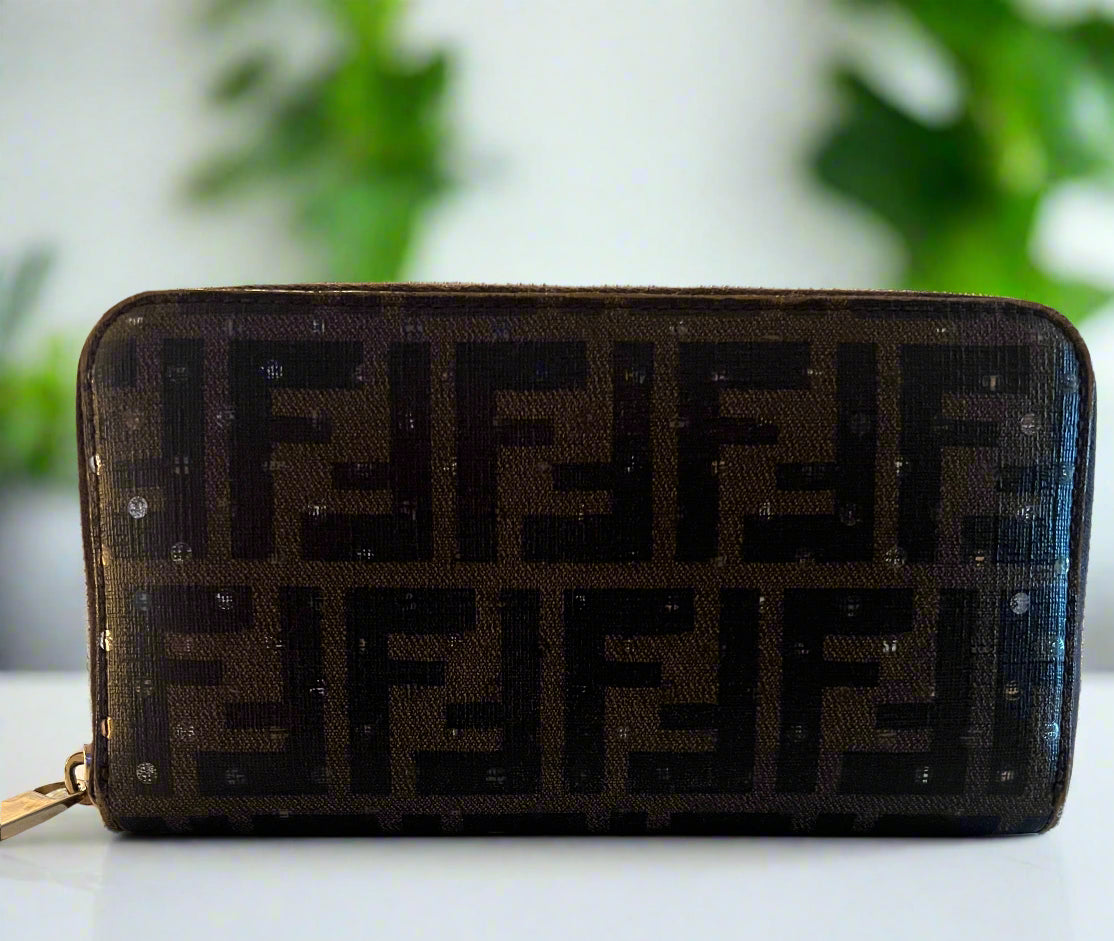 Fendi Coated Canvas Polka Dot Zip Around Wallet