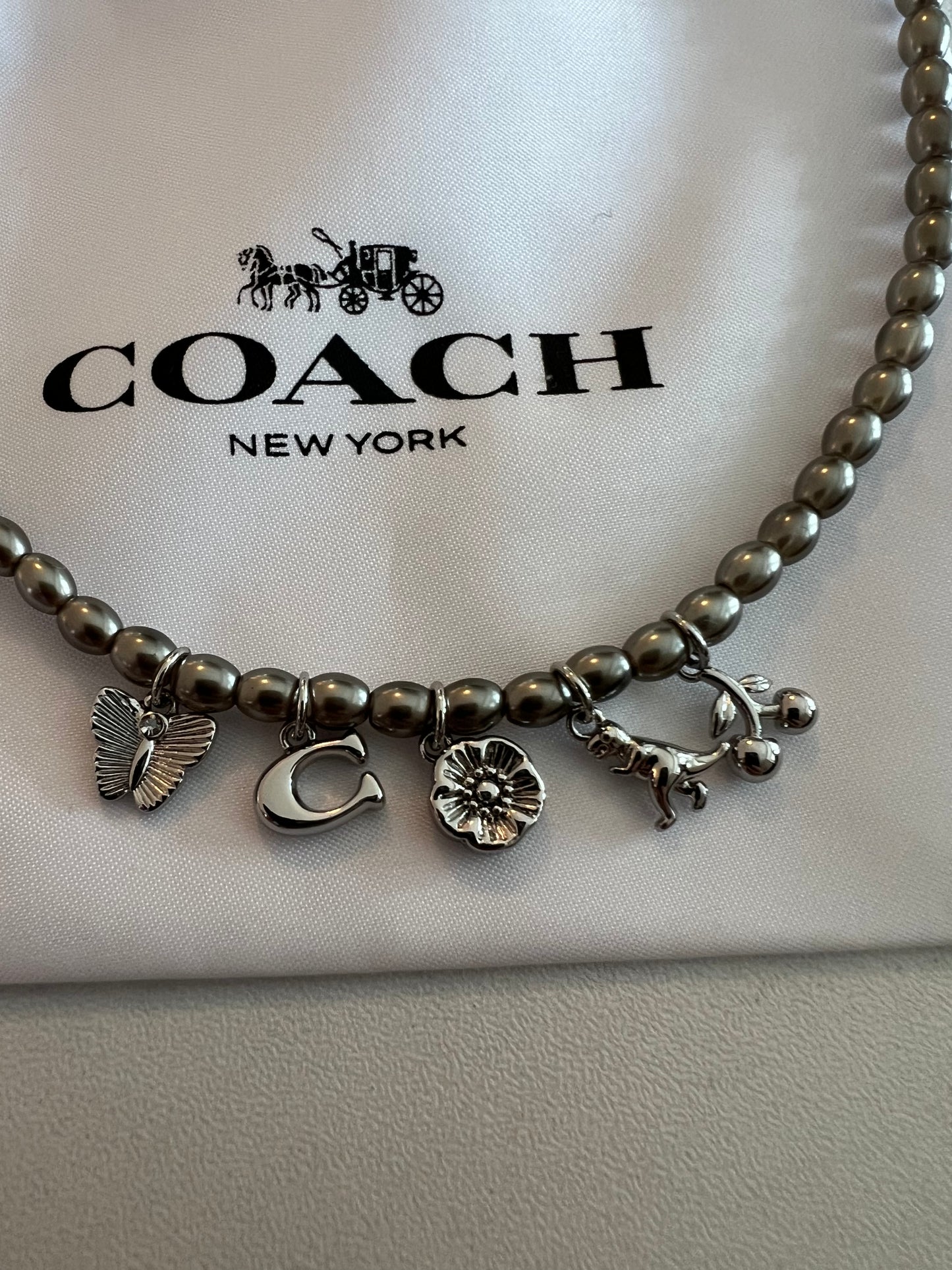Coach Silver Toned Charm Necklace