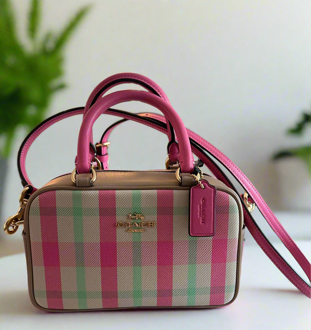 Coach Satchel Crossbody Pink Leather and Plaid