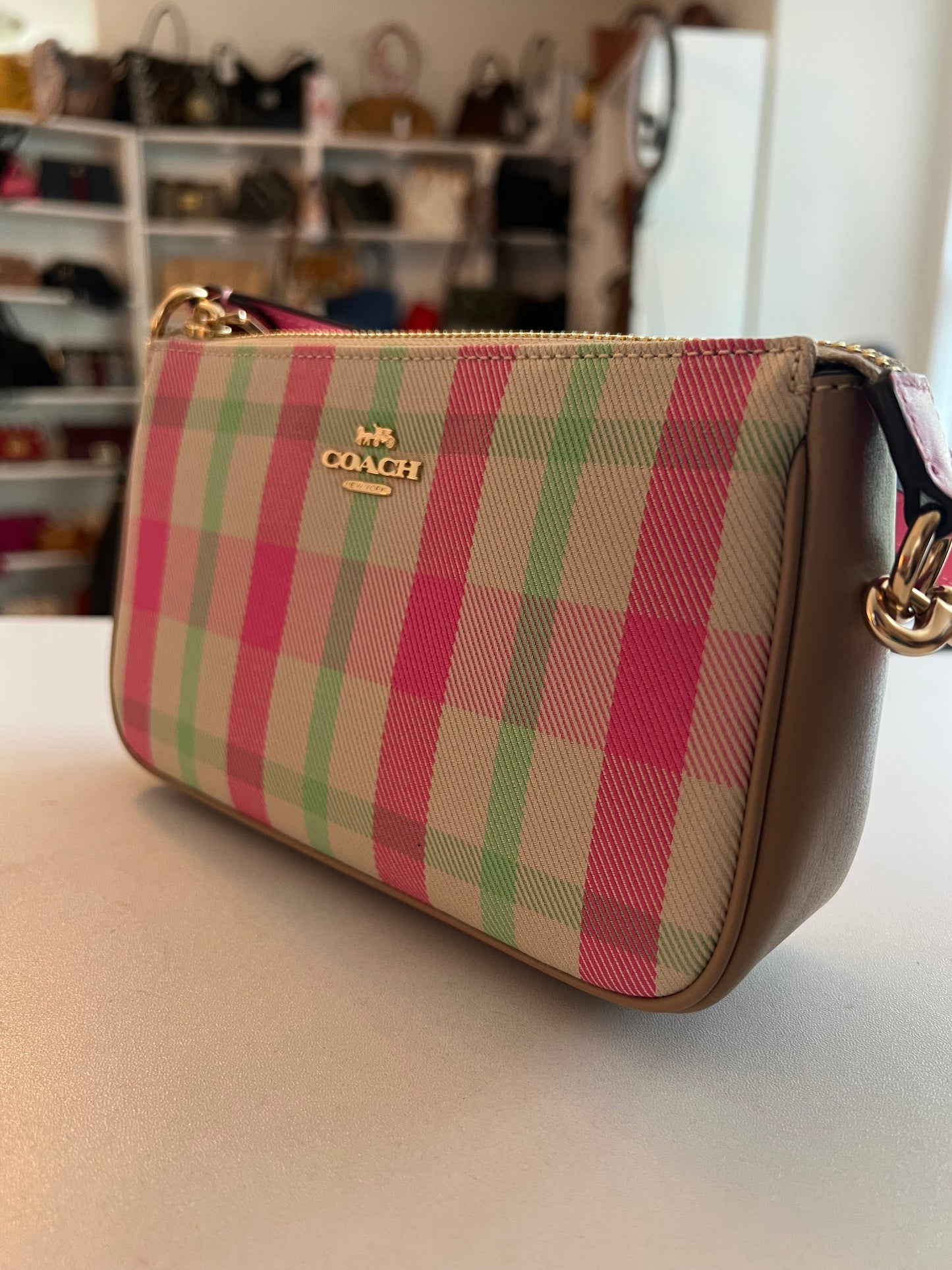 Coach Pink Leather & Plaid Nolita 19
