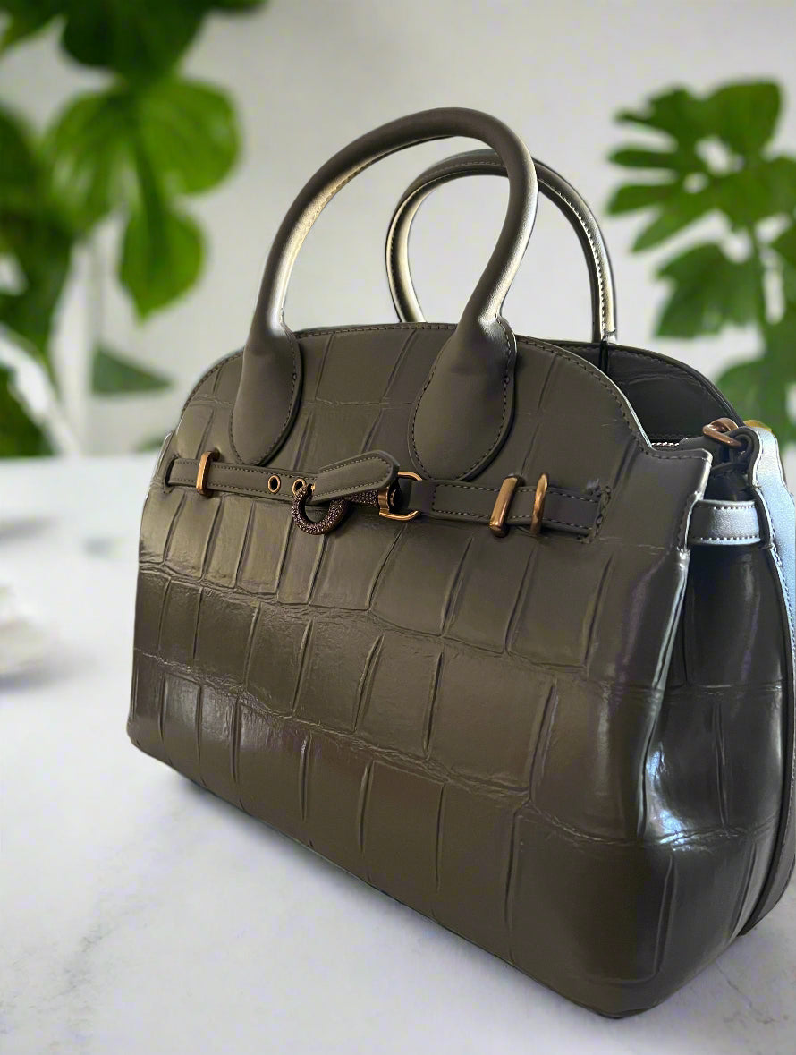 SM Faux Leather Croc Embossed Satchel