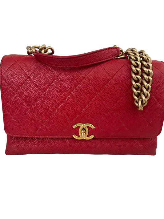 SPECIAL LIMITED TIME PRICE - Chanel Small Red Stitched Caviar Chic Affinity Top Handle