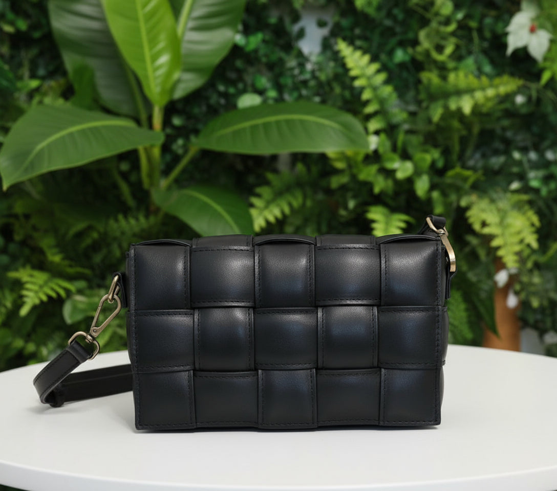 Viola Castellini Leather Woven Crossbody Black