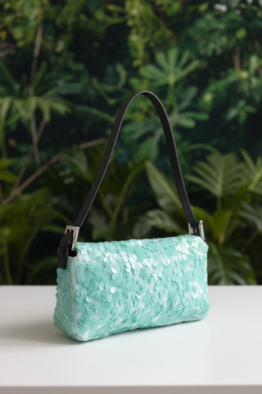 Fendi Turquoise Velvet & Sequin Vintage Baguette - RARE