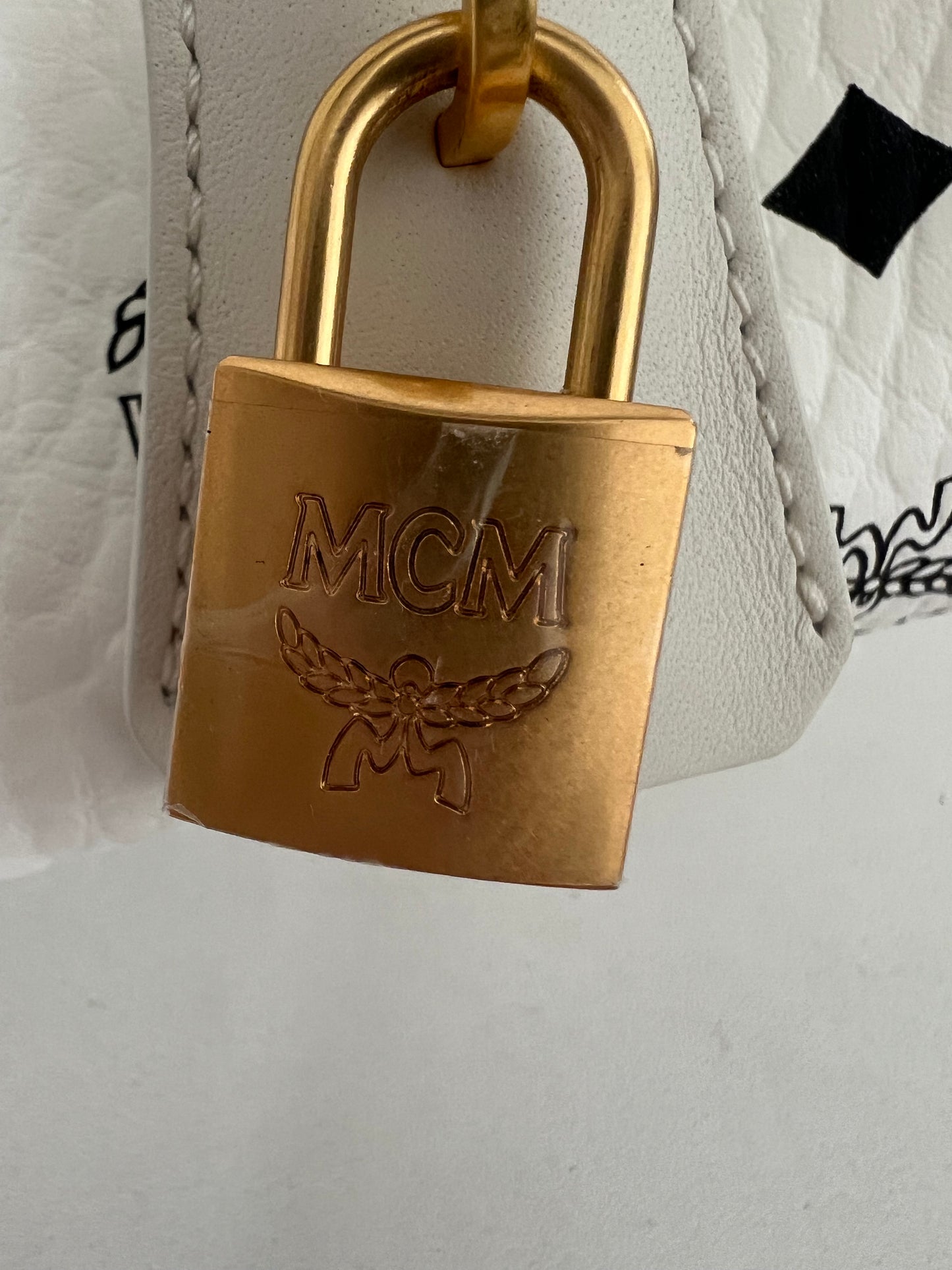 MCM Visetos White Mini Boston Bag