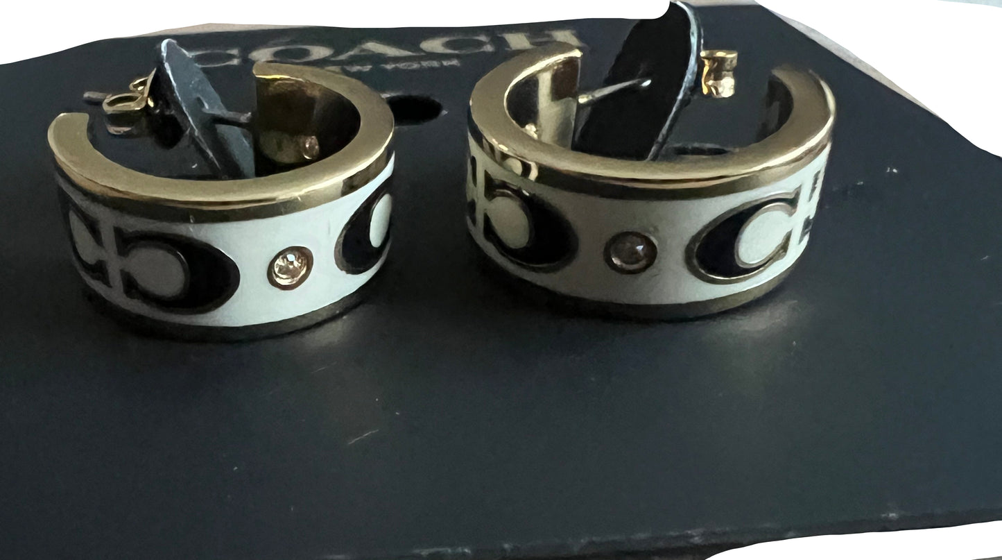 Coach White & Gold Small Huggies