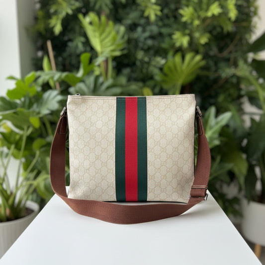 Gucci Vintage Coated Canvas Sherry Web Crossbody