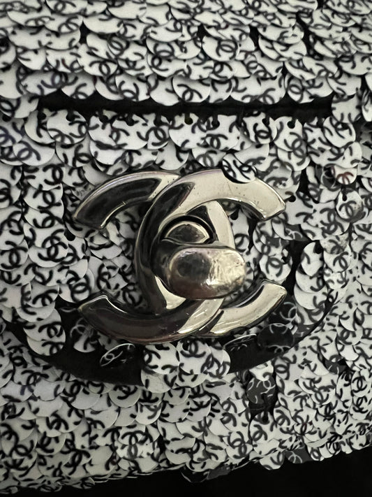 Chanel Black & White Reversible Mini CC Sequins Flap - RARE