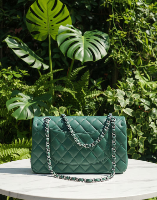 Chanel Green Lambskin Medium Classic Double Flap - Rare Colorway