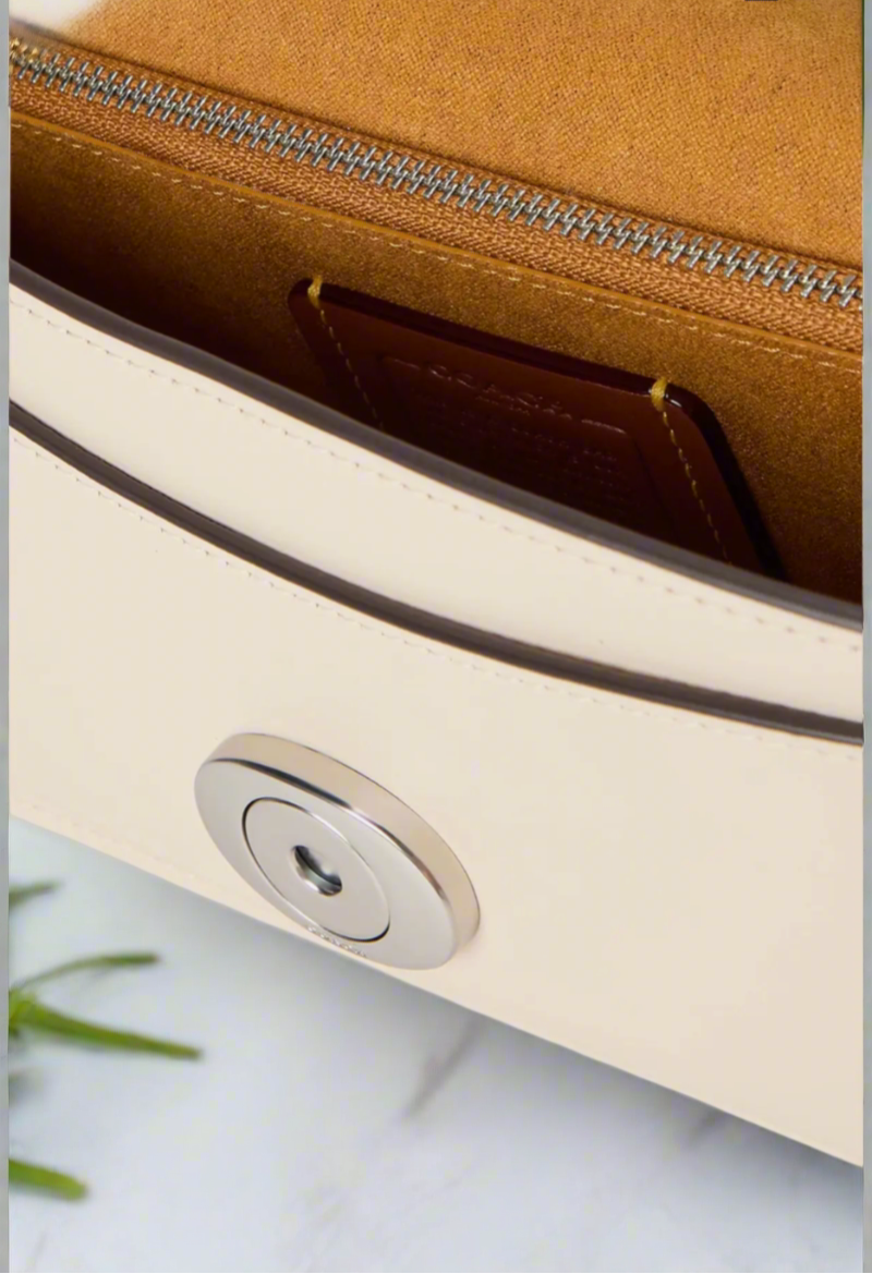 Coach Small Tabby Chain Clutch w/ Crystal Logo in Chalk