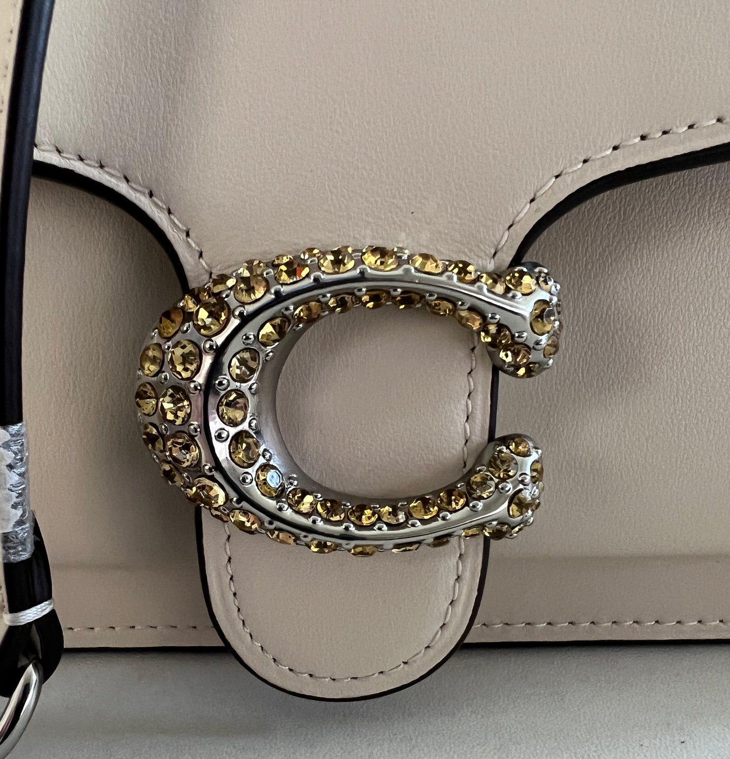 Coach Small Tabby Chain Clutch w/ Crystal Logo in Chalk