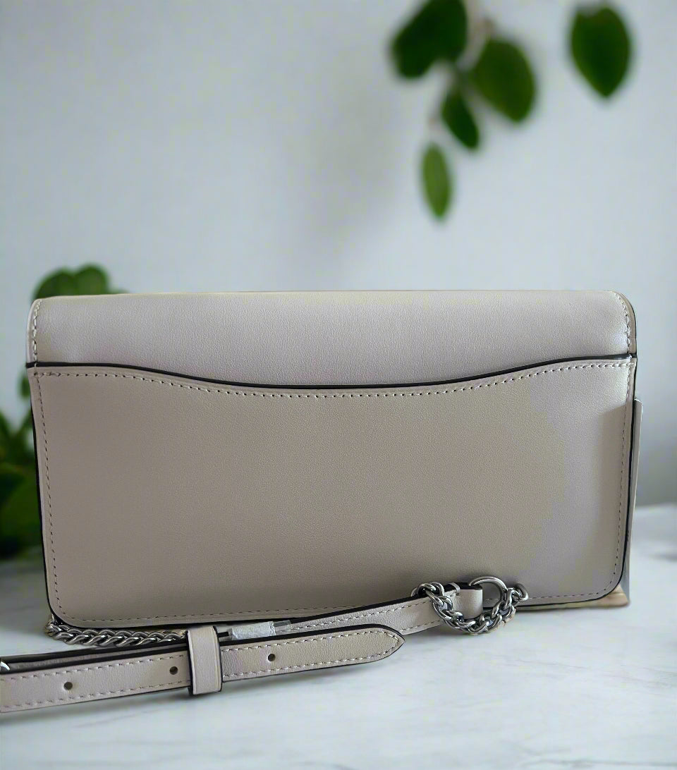Coach Small Tabby Chain Clutch w/ Crystal Logo in Chalk