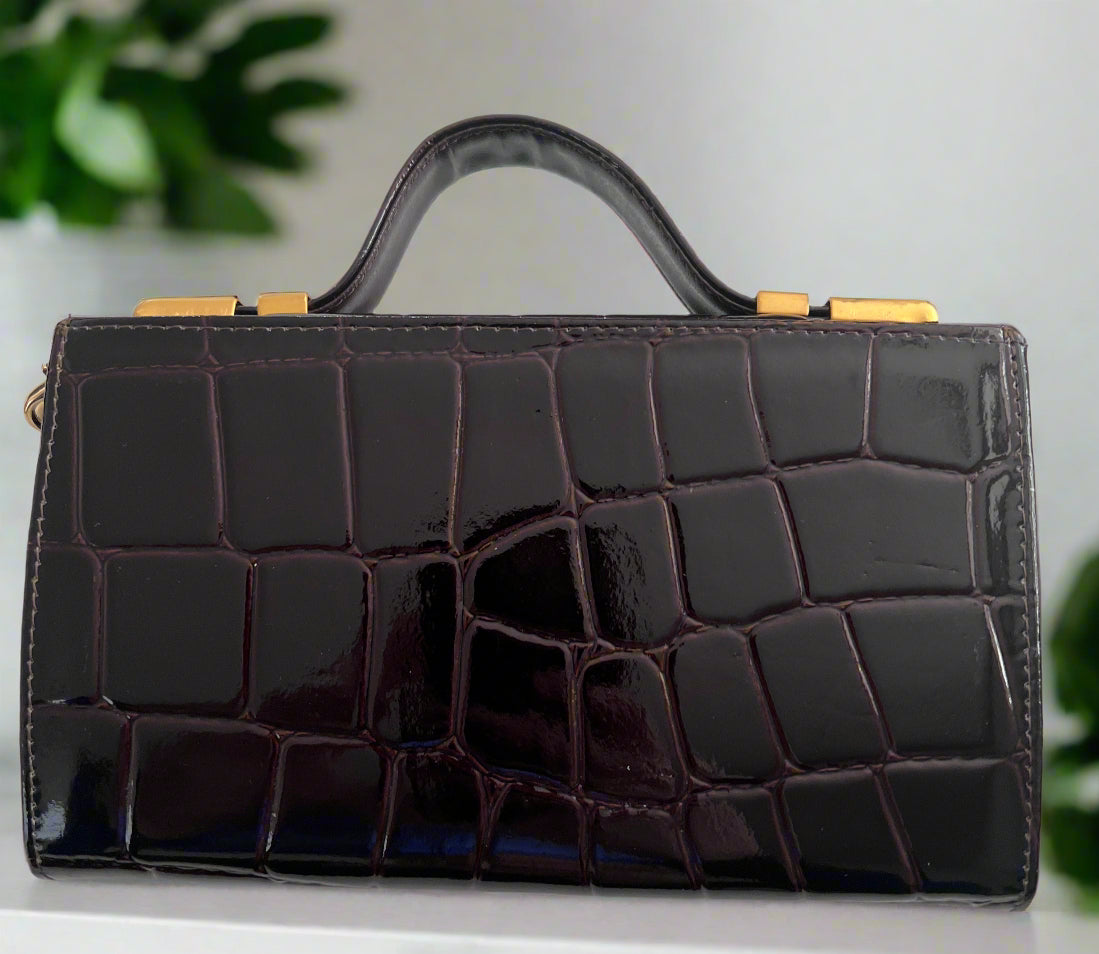 Versace Brown Patent Leather Vintage Clutch -Limited-Edition