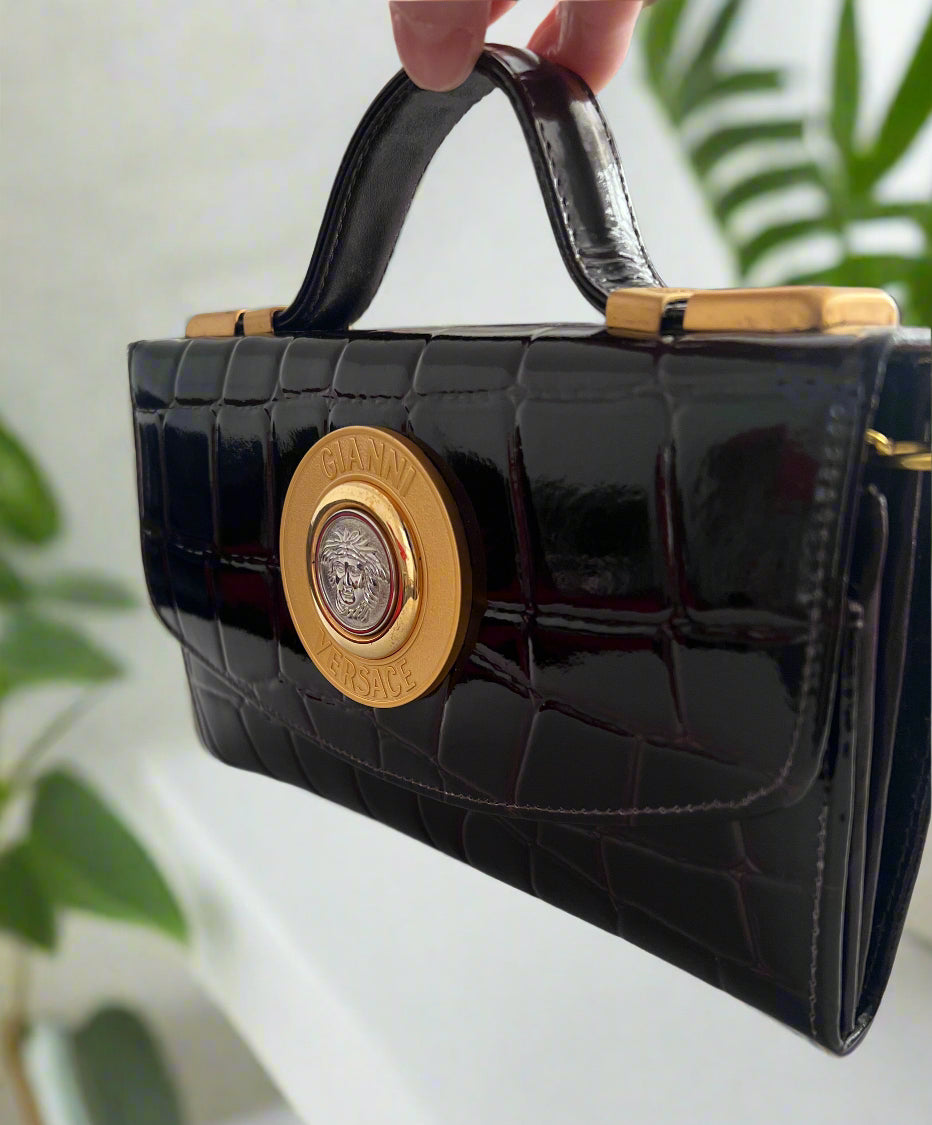 Versace Brown Patent Leather Vintage Clutch -Limited-Edition
