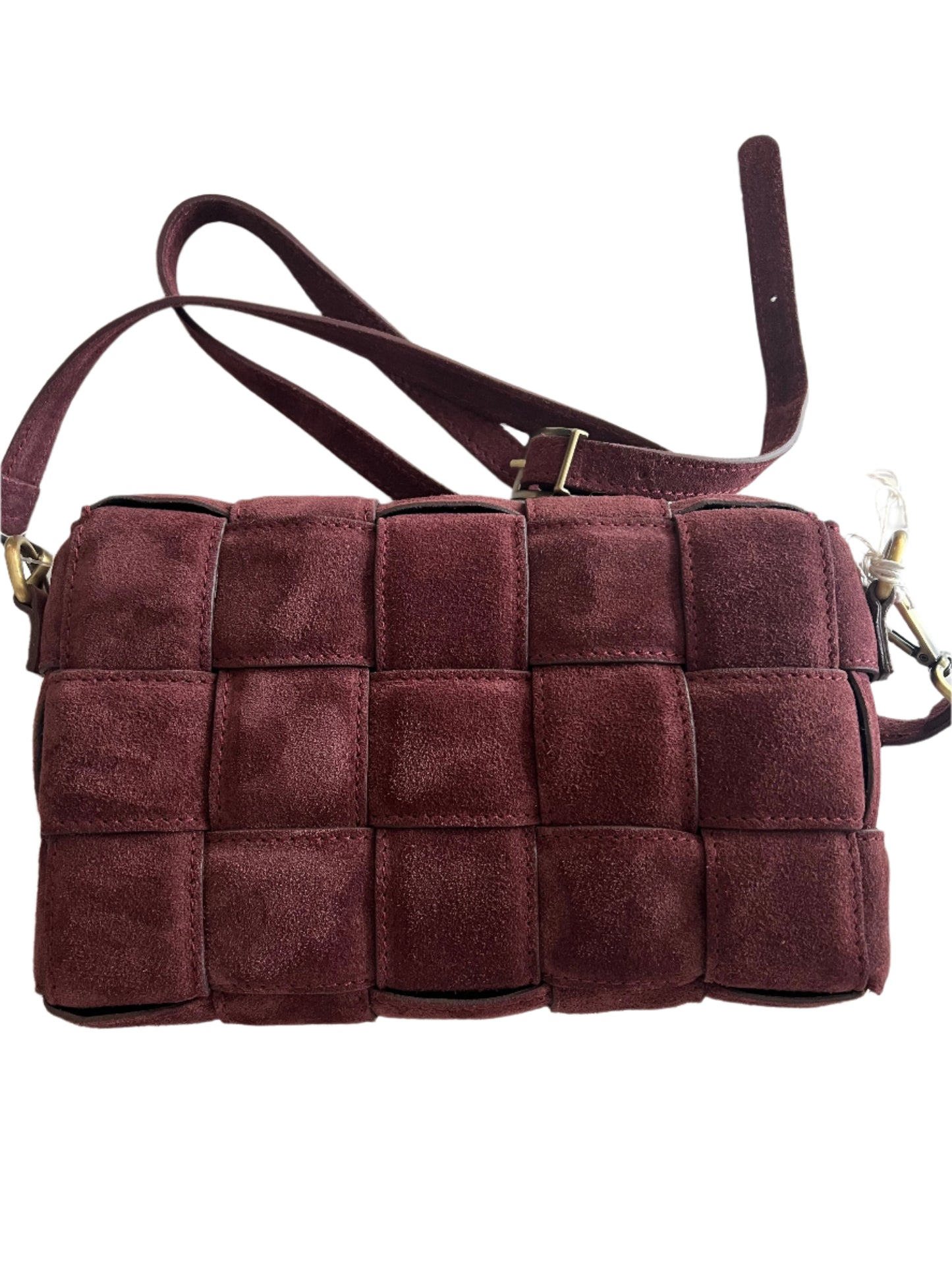 Viola Castellini Leather Woven Crossbody Burgundy Suede