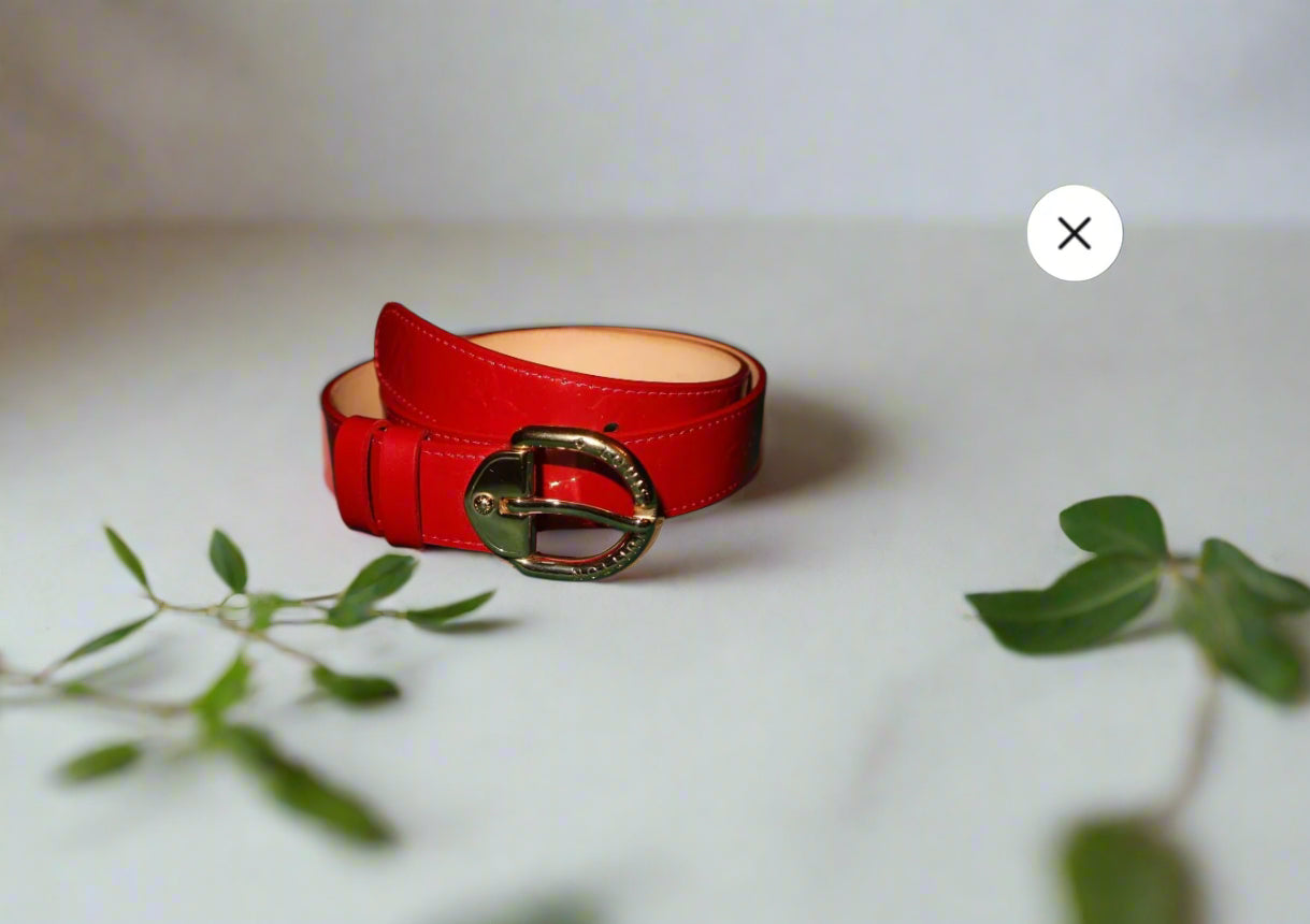 Louis Vuitton Red Vernis Leather Belt with Embossed Monogram Belt