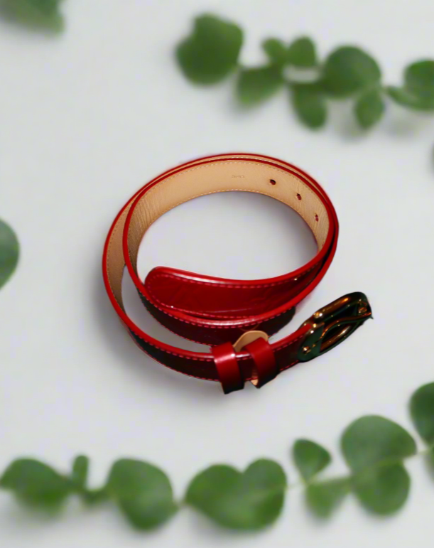 Louis Vuitton Red Vernis Leather Belt with Embossed Monogram Belt