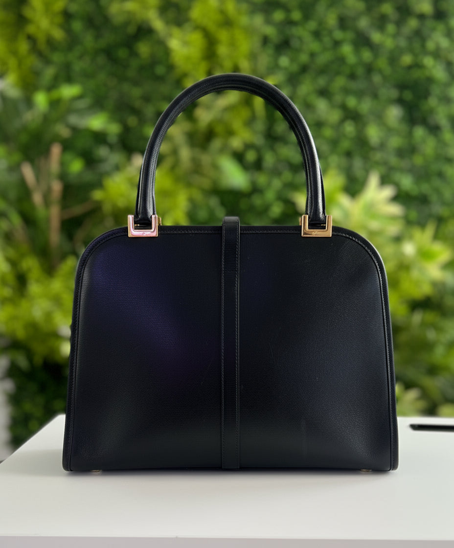 Gucci Vintage Black Leather Piston Lock Jackie