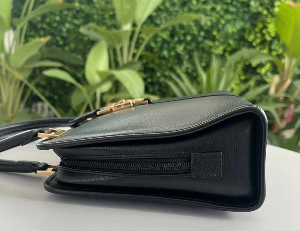 Gucci Vintage Black Leather Piston Lock Jackie