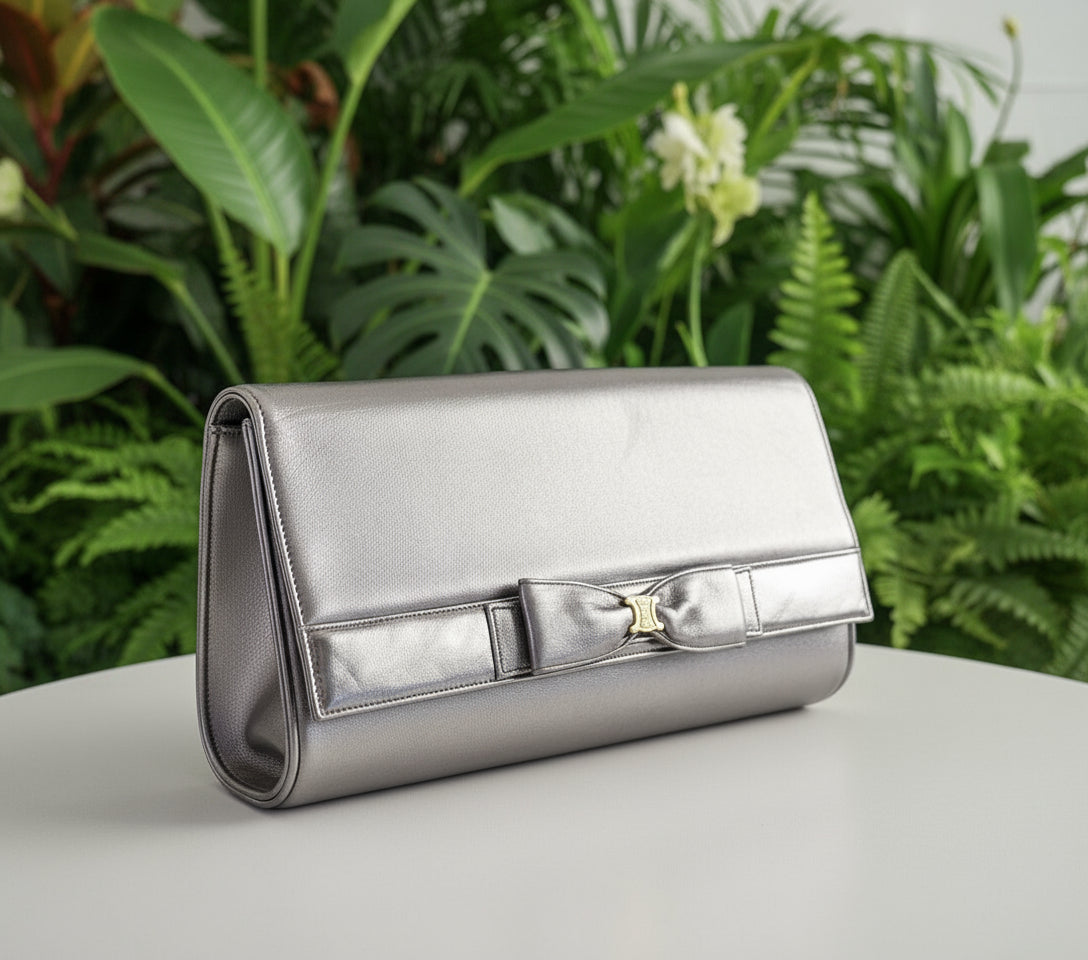 Celine Silver Vintage Leather Clutch