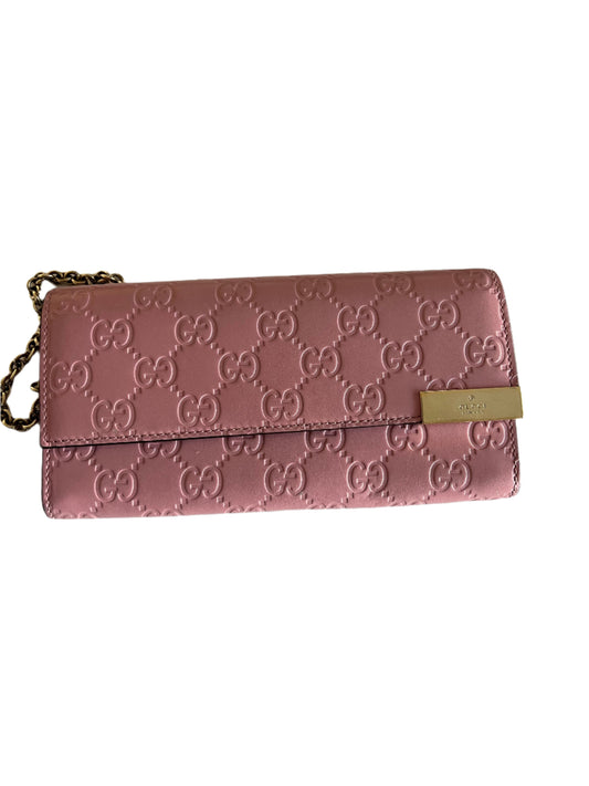 Gucci Embossed Leather Guccissima Signature Dice Pink Wallet