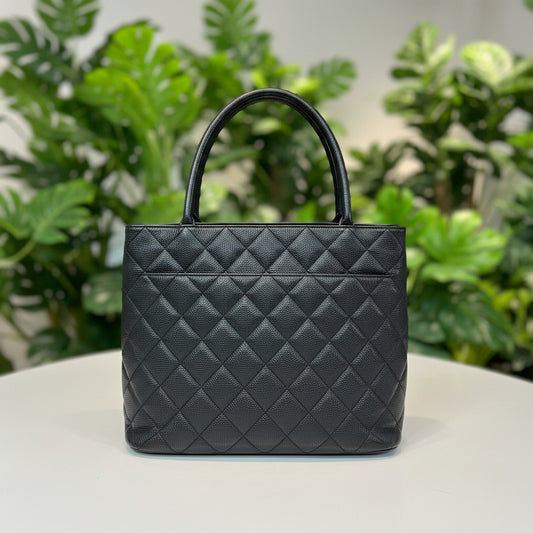 Chanel Black Caviar Medallion Tote Silver Hardware