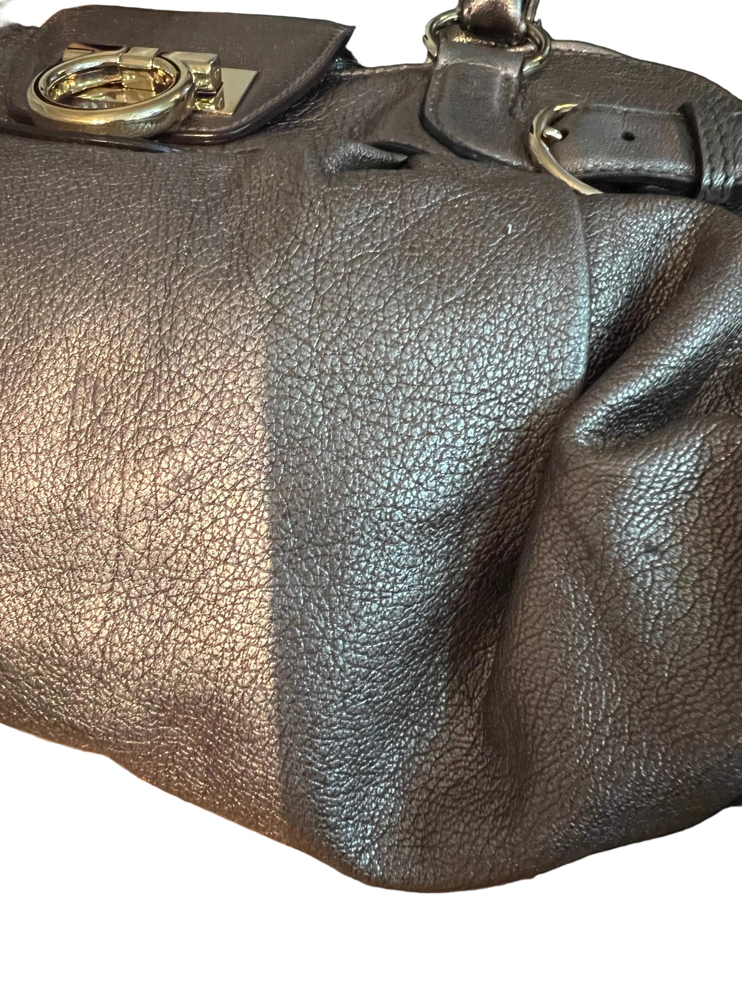Ferragamo Silver Leather Gancini Satchel