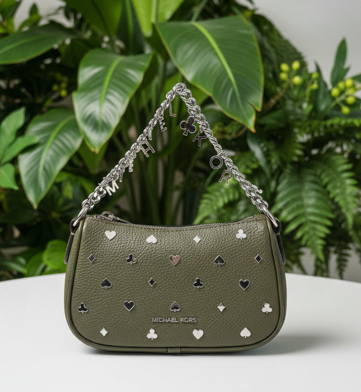 Michael Kors Olive Green Leather Pochette