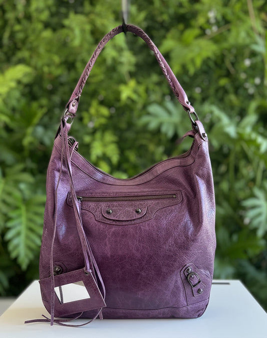 Balenciaga Leather Purple the Day Hobo