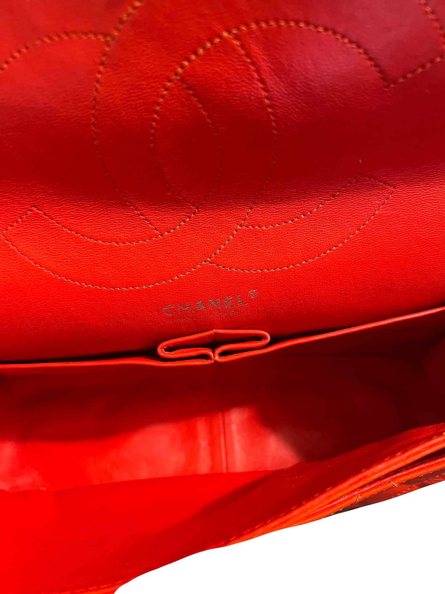Chanel Coral Red Patent Leather 227 Double Flap Reissue