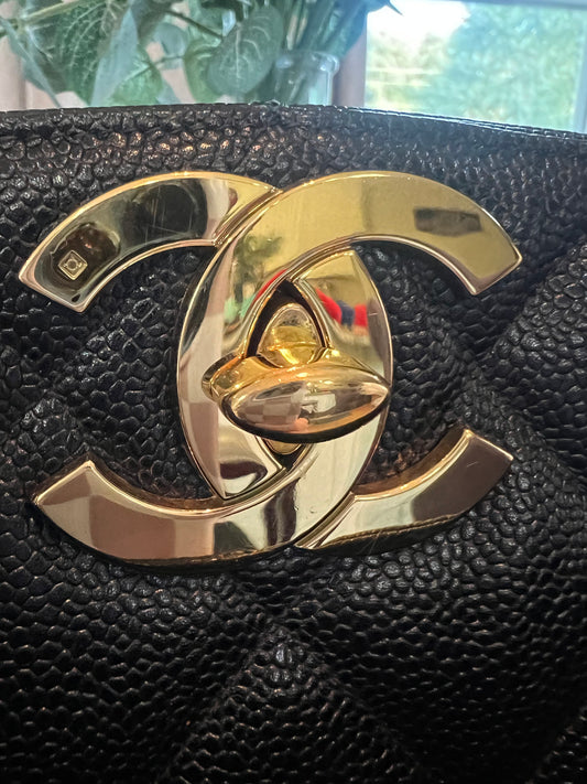 Chanel Vintage Black Caviar CC Turnlock Tote