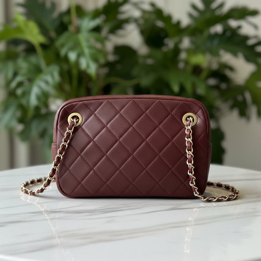 Chanel Burgundy Lambskin Two-Toned Flap Camera Bag