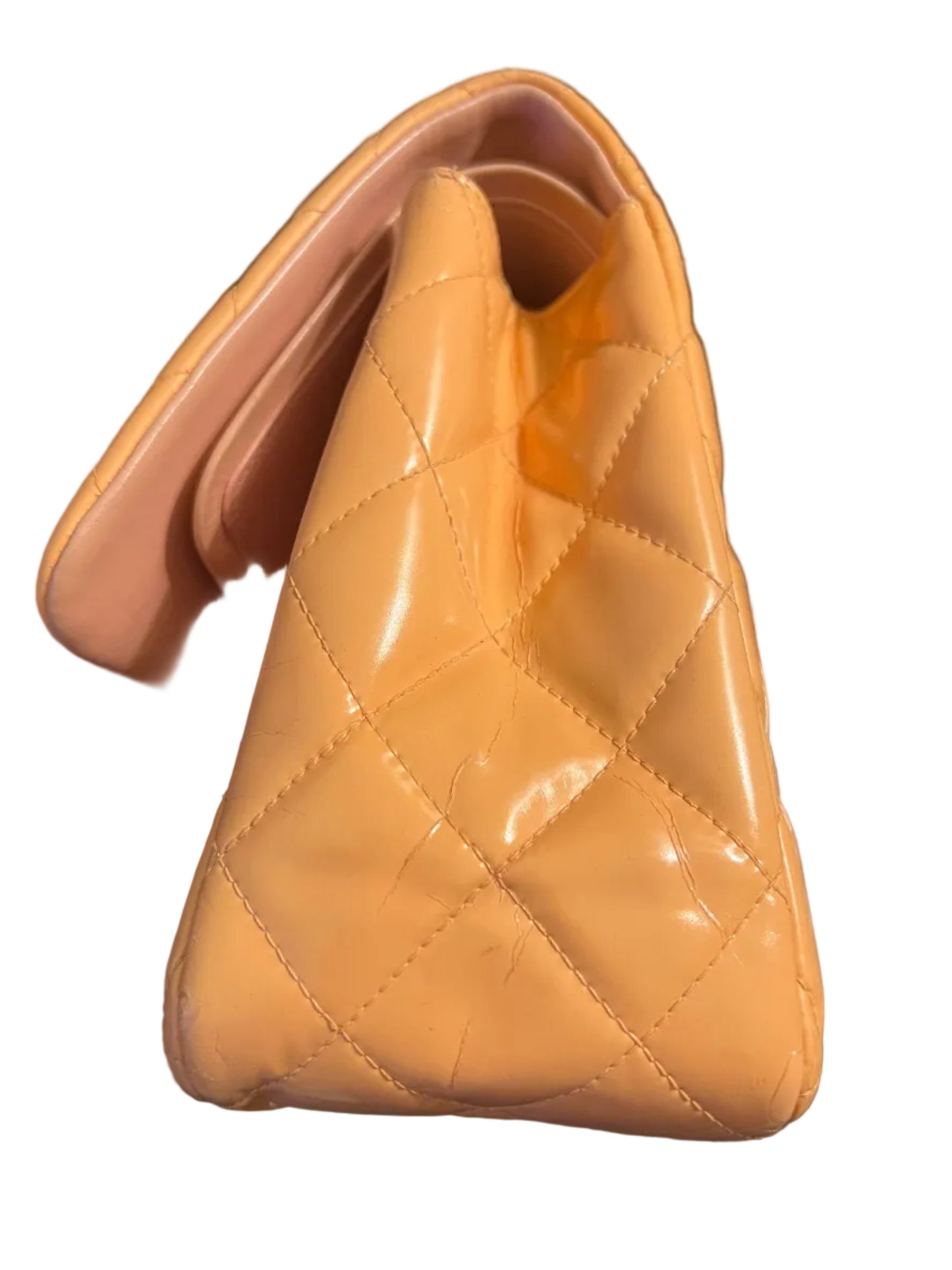 Chanel Peach Patent Leather Double Flap Jumbo Silver Toned Hardware