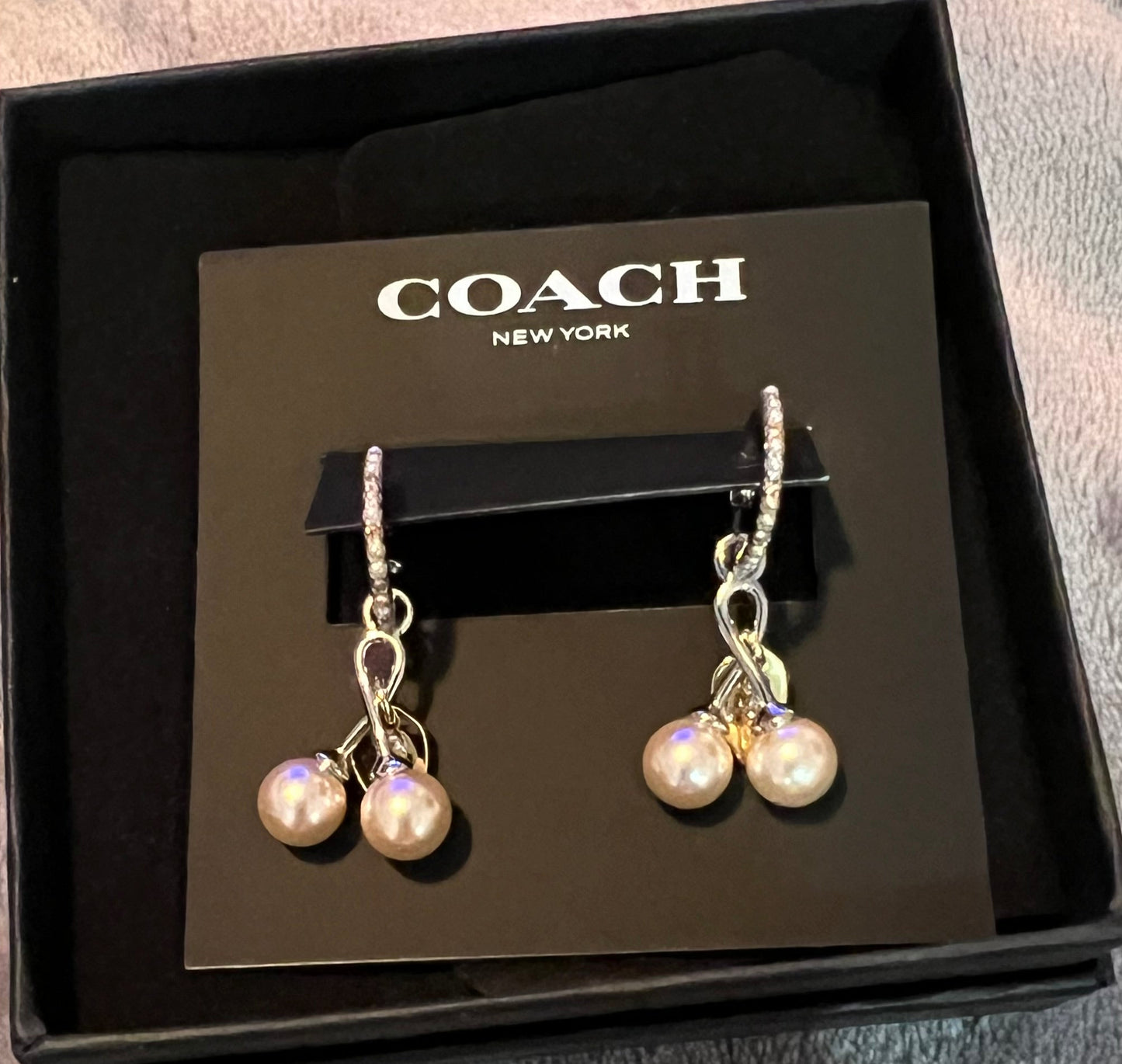 Coach Faux Pearl Dangle Earrings with Crystals