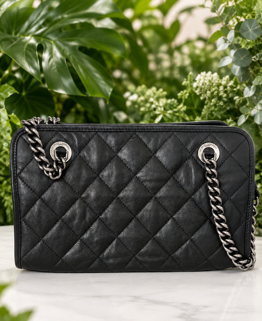 Chanel Black Casual Riveria Zip Leather Ruthenium Chain Shoulder Bag