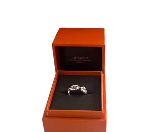 Hermes Sterling Silver PM Chaine d'Ancre Enchainee Ring