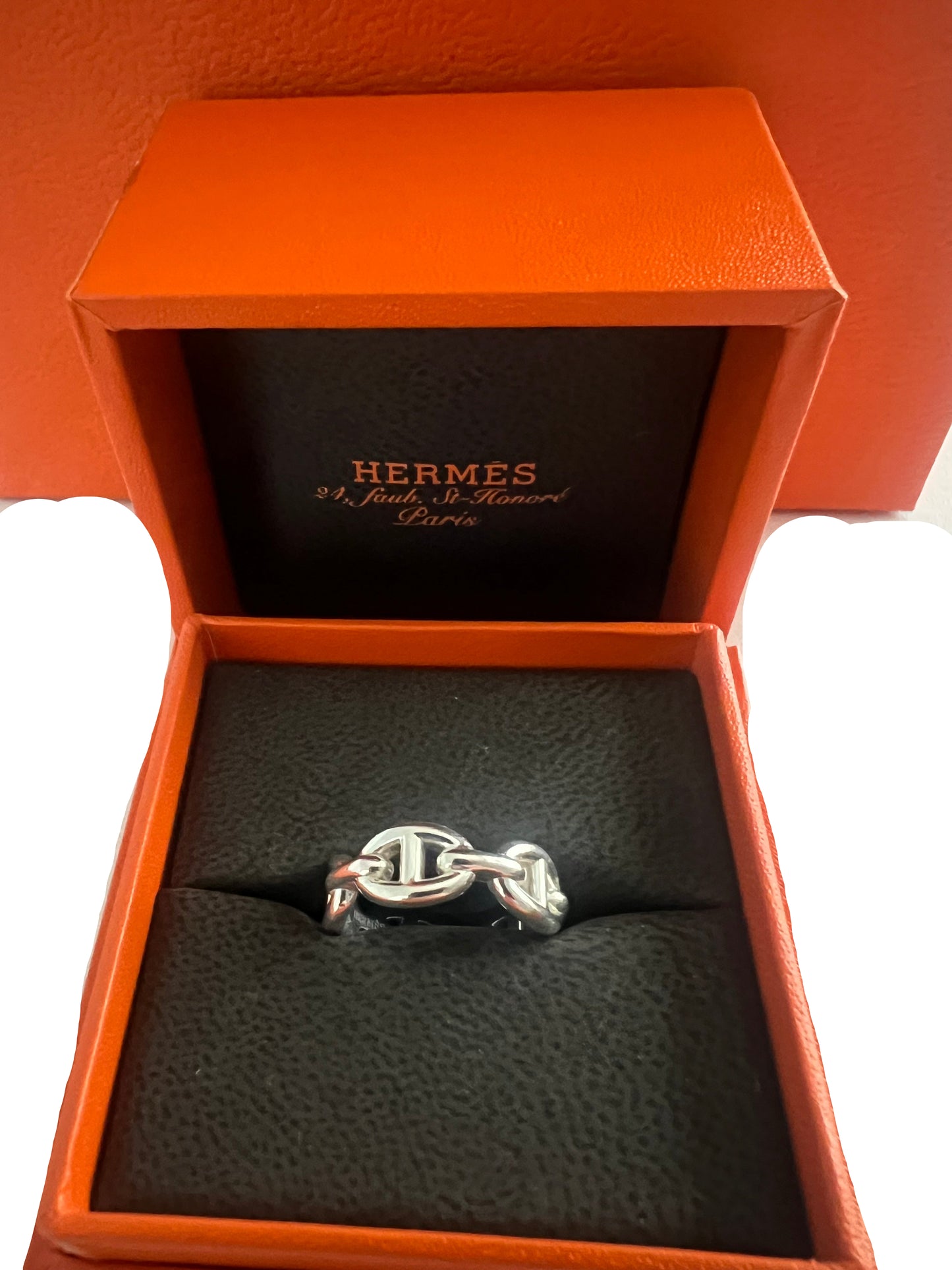 Hermes Sterling Silver PM Chaine d'Ancre Enchainee Ring