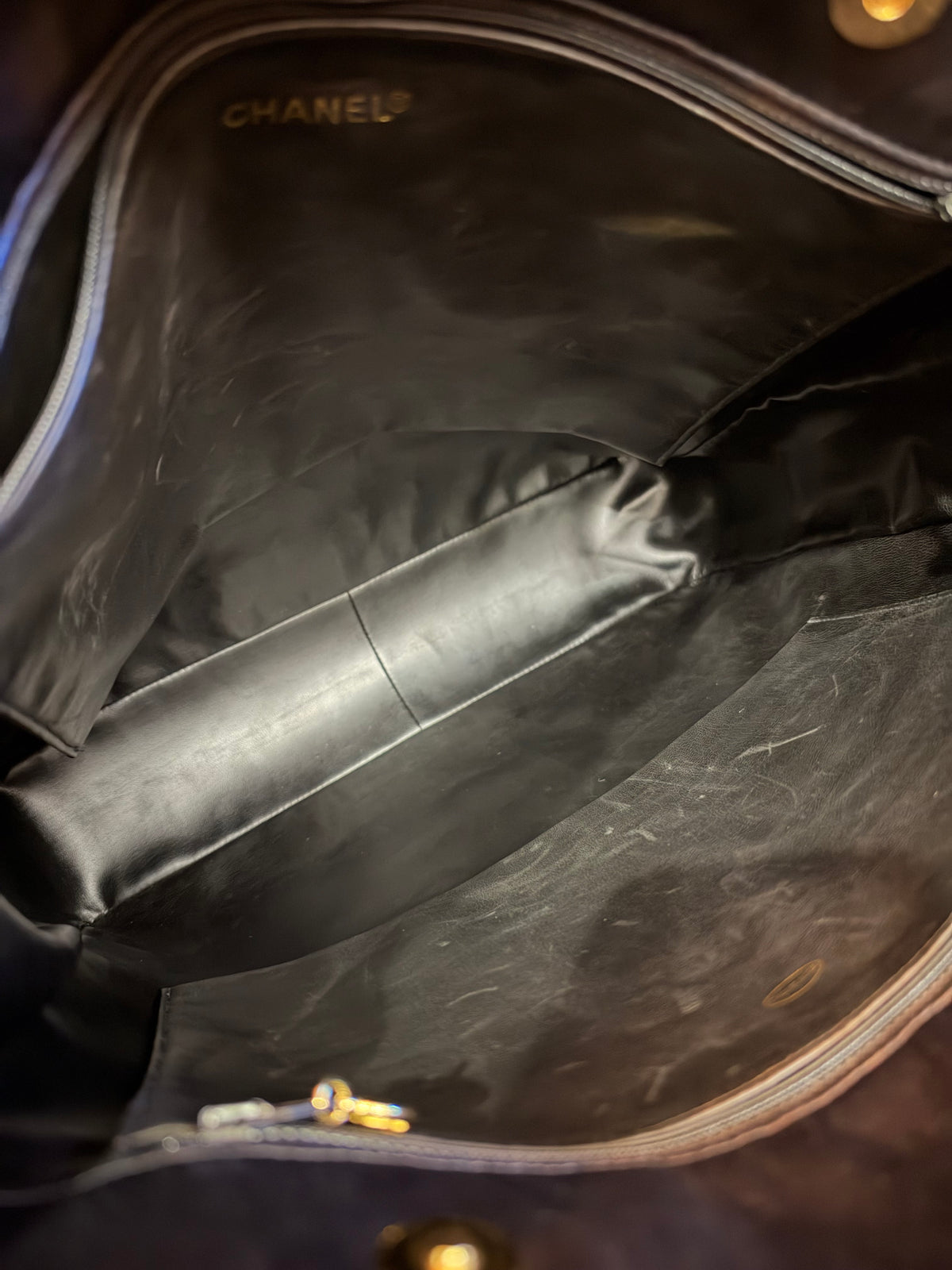 Chanel Black Lambskin Coco Mark Large Leather Tote