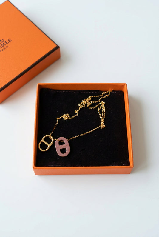 Hermes Chaine-d d'Ancre Leather & Gold Tone Double Pendant Necklace