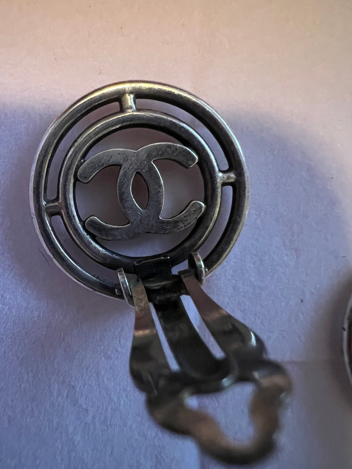 Chanel Two Toned Logo Clip On Earrings