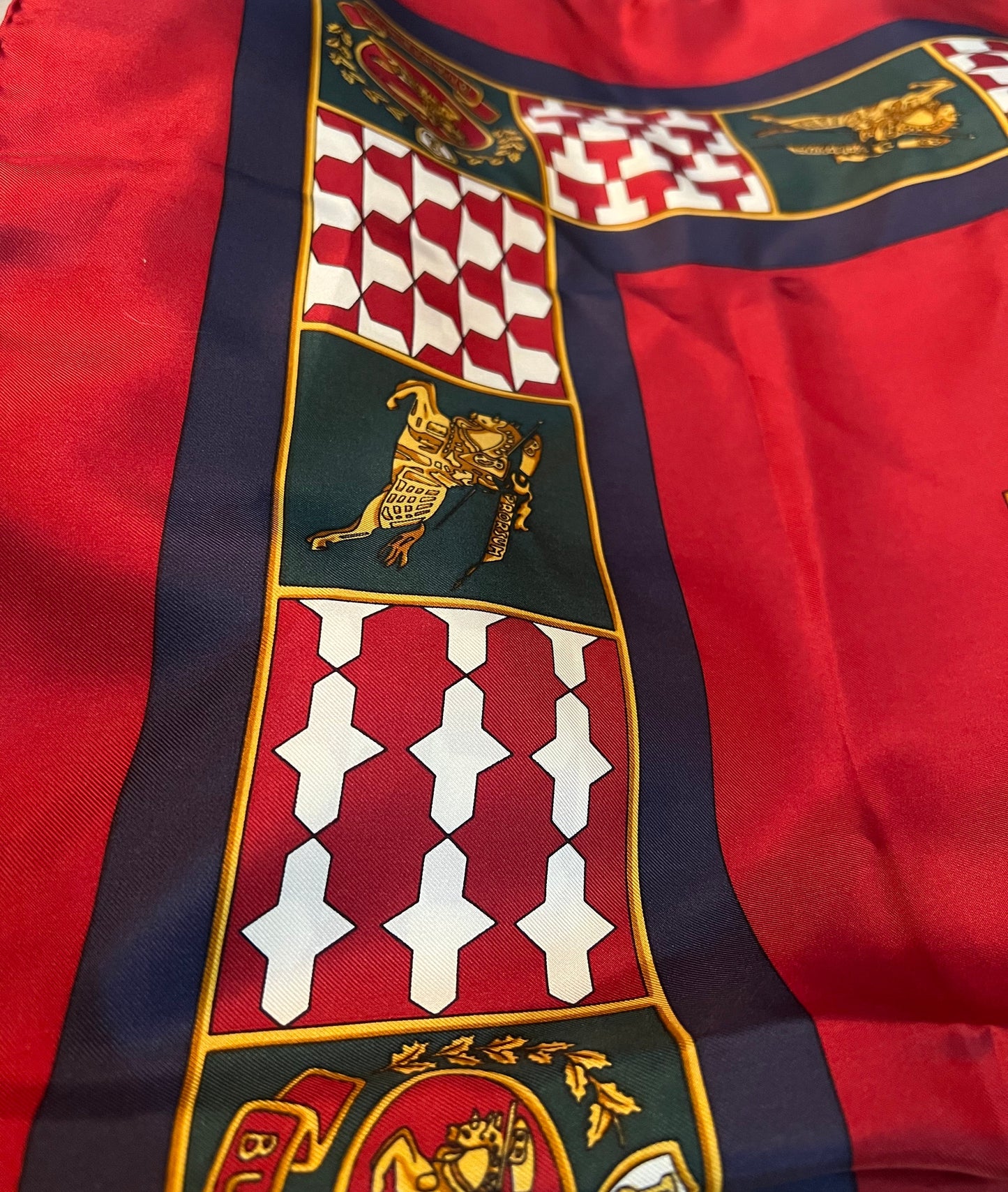 Burberrys Red and Gold Horse Scarf