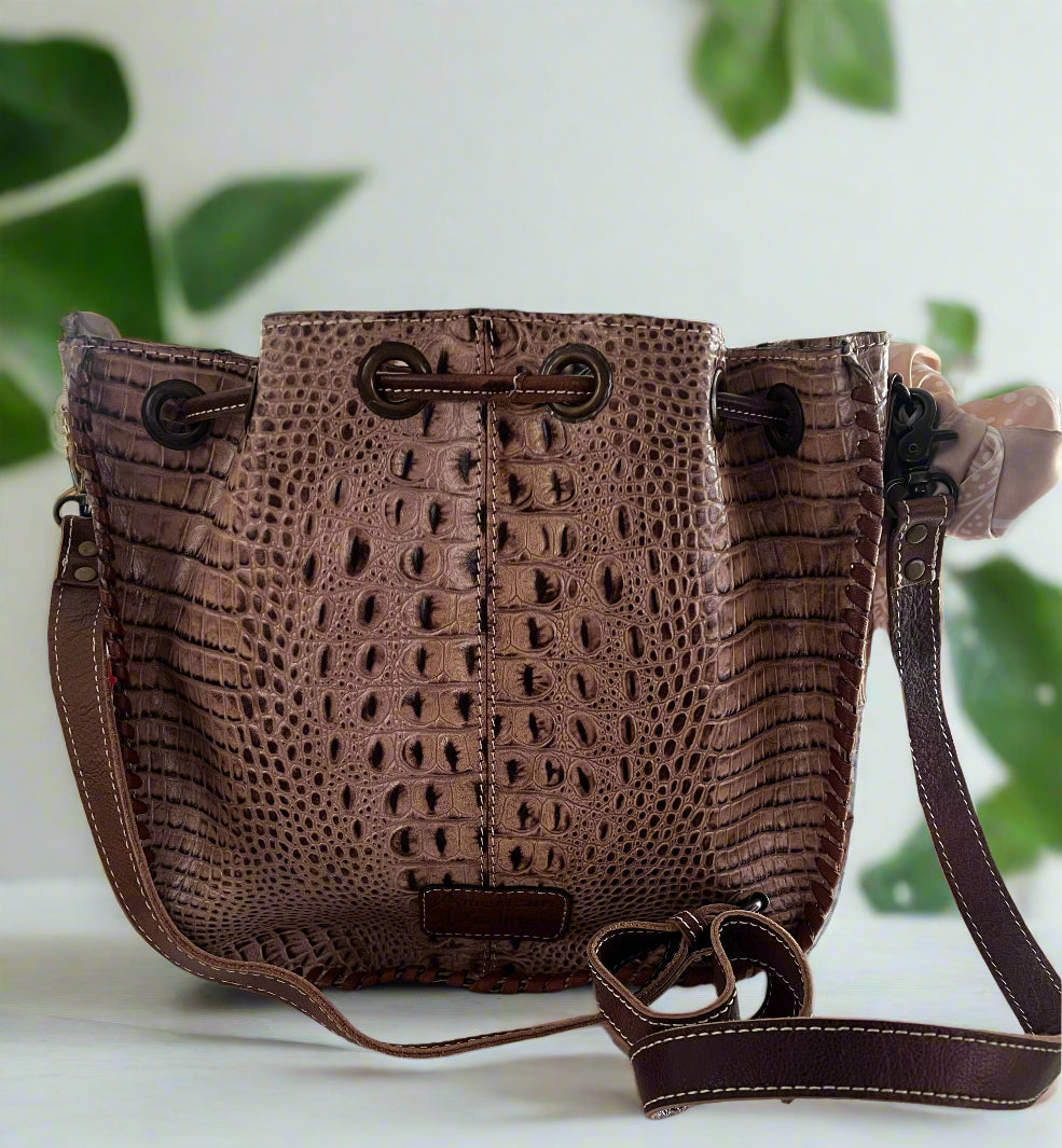American Darling Croc Embossed Leather Bucket Bag
